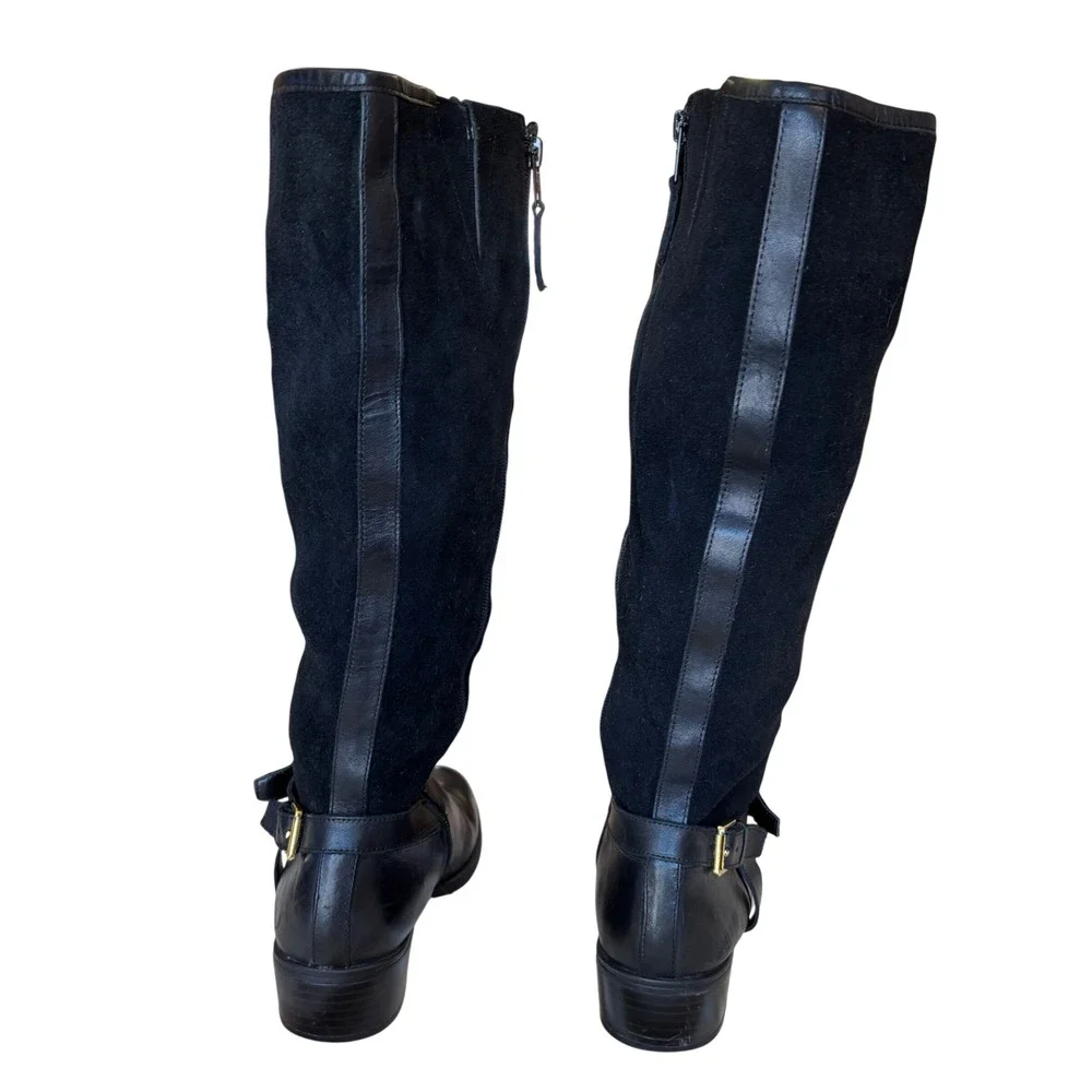 Lauren Ralph Lauren Marion Black Suede Leather Knee High Riding Boots Women 7.5B